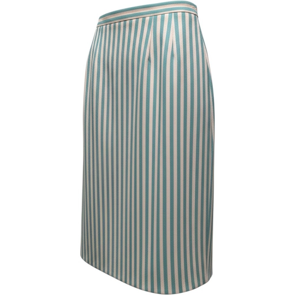 Vintage Guy Laroche Paris Pencil Skirt Teal Cream Striped Old‎ Money Office Chic